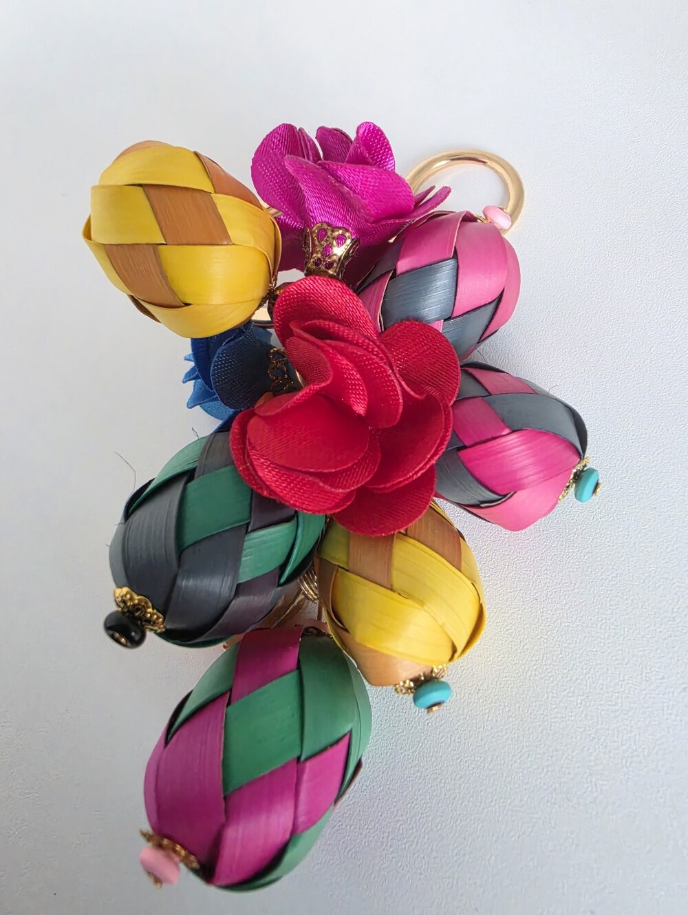 Floral Braided Tassel Keychain Charm in Pink, Yellow & Green